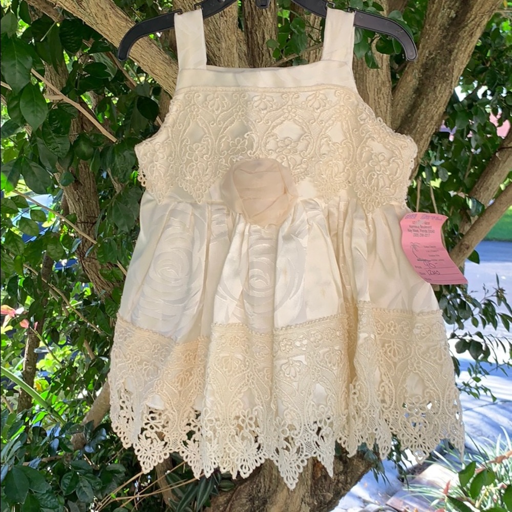 Linen and lace handmade infant dress. NWT